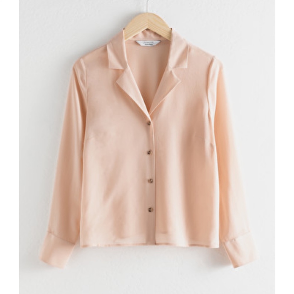 PINK & other stories v-cut silk button up blouse